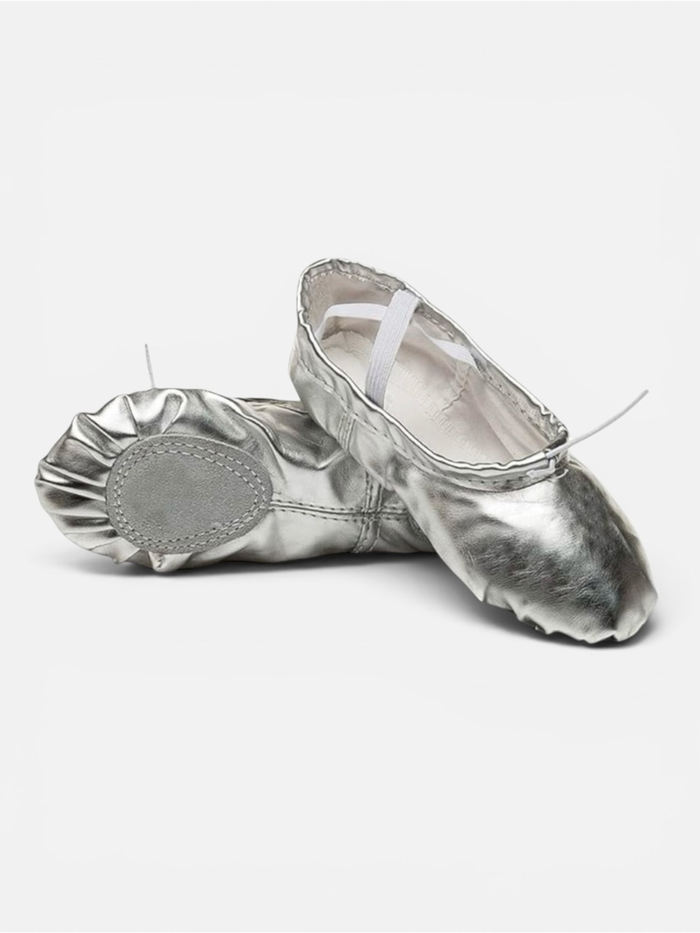 🩴2/$10👠3/$12 Silver Ballet Shoes Split Sole Ballerina Slippers Little Kid 1